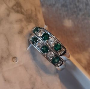 Lab Created Emerald and White Sapphire Hoop Earrings